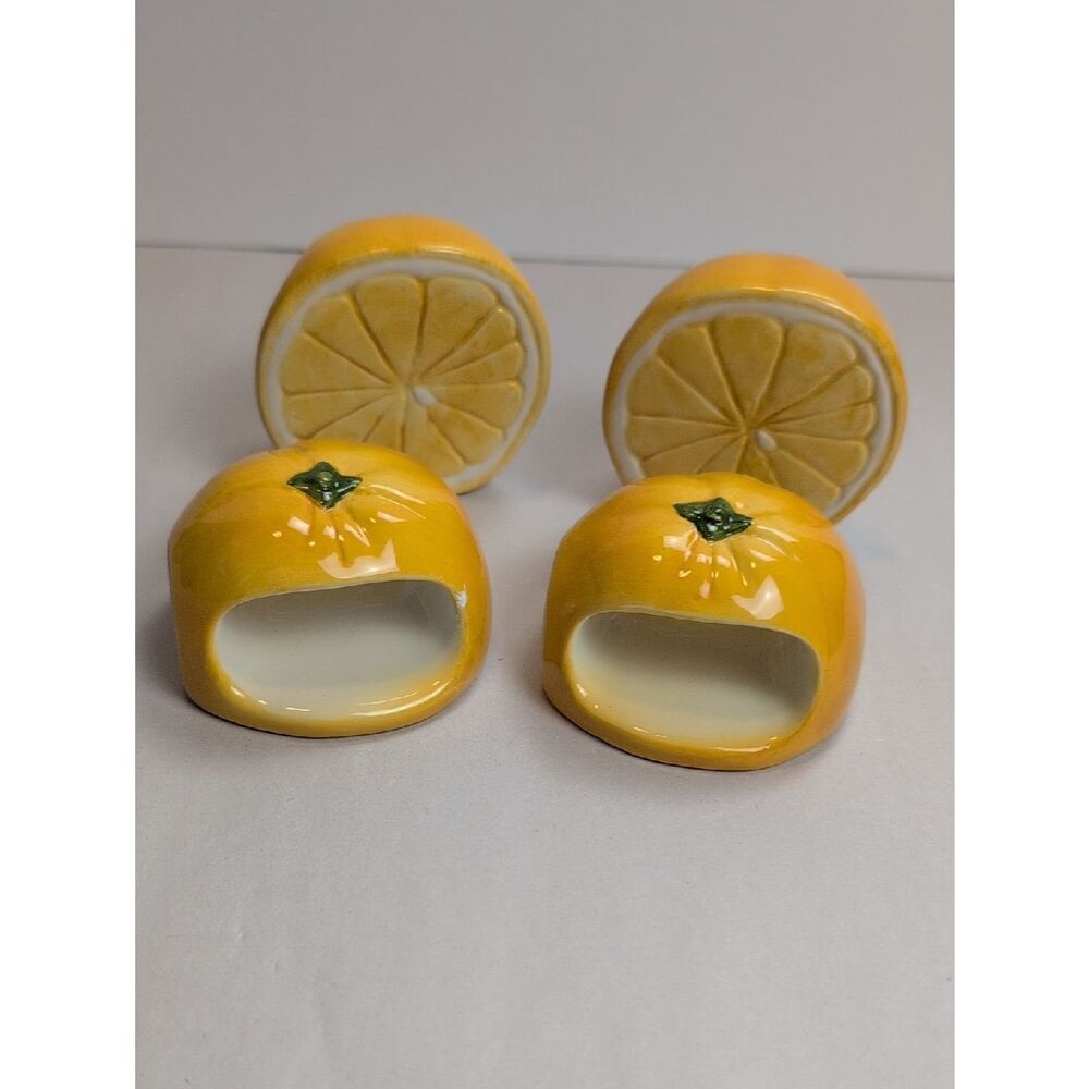 Yellow Ceramic Lemon Napkin Ring Set - 4 Piece